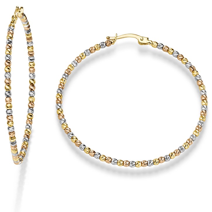 Creolen 45x2mm Kügelchen diamantiert 585 Gold gelb weiß rot