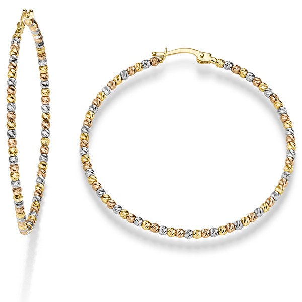 Creolen 45x2mm Kügelchen diamantiert 585 Gold gelb weiß rot