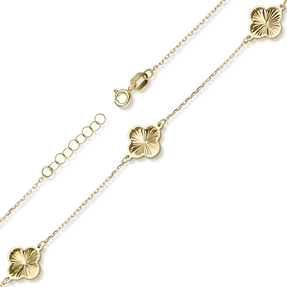 Armband Armkette mit 3 Kleeblatt-Blumen aus 585 Gold Gelbgold diamantiert 20cm