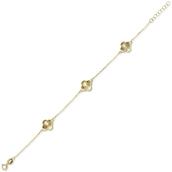 Armband mit 3 Kleeblatt-Blumen aus 585 Gelbgold 20cm