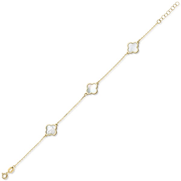 Armband 3 Kleeblatt-Blumen mit Perlmutt 585 Gelbgold 20cm