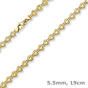 5,5mm Fantasie Armband Armkette Herzen-Kette aus 585 Gold Gelbgold 19cm