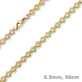 5,5mm Fantasie Herzen-Kette Halskette Collier aus 585 Gold Gelbgold 50cm