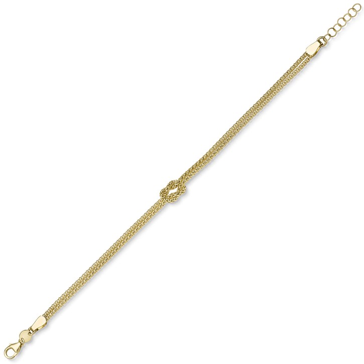 Himbeer Armband 2-reihig Kreuzknoten aus 585 Gelbgold 19cm