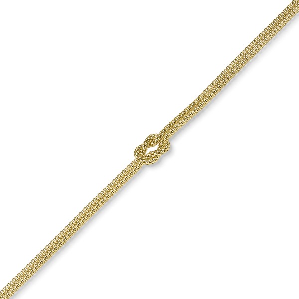 Himbeer Armband 2-reihig Kreuzknoten aus 585 Gelbgold 19cm