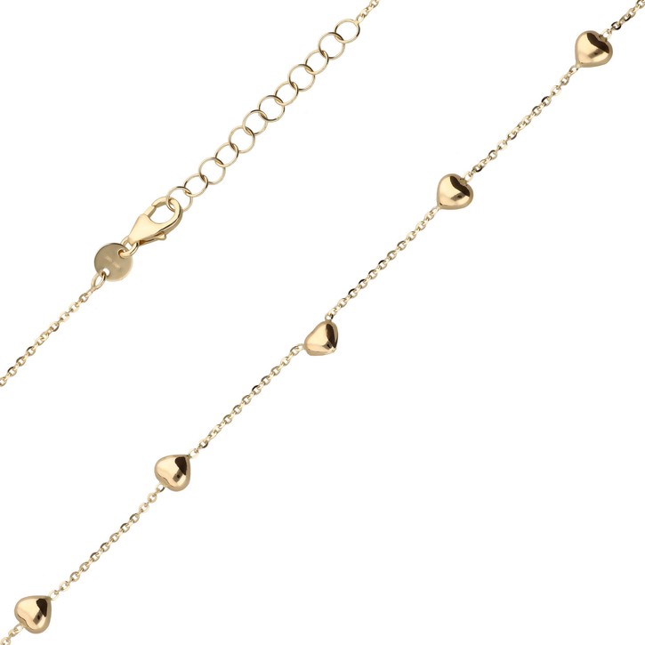 Halskette Collier mit 9 Herzen aus 585 Gelbgold 42-45cm