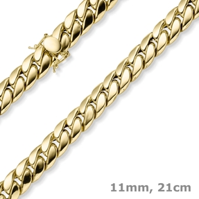 11mm Armband Panzerkette aus 585 Gold Gelbgold hohl mit Kastenschloss 21cm