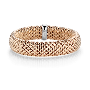 14mm Armband Armreif Armschmuck elastisch aus 585 Gold rot/weiß strukturiert