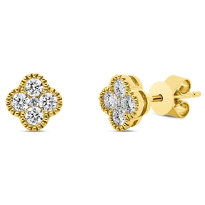Ohrstecker Kleeblatt-Blumen 750 Gold Gelbgold 8 Diamant-Brillanten 0,02ct TW-SI