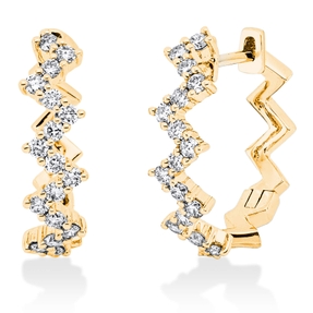 Creolen aus 750 Gold Gelbgold mit 34 Diamant-Brillanten 0,49ct TW-SI Zick-Zack