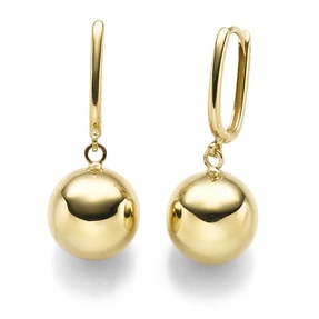 Paar Ohrhänger Ohrringe Creolen mit Kugel aus 585 Gold Gelbgold 28,5x11mm