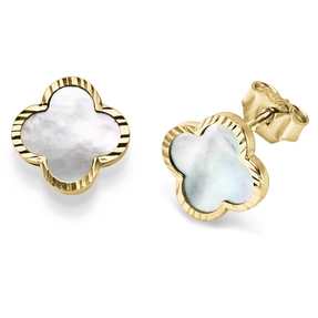 Paar Ohrstecker Kleeblatt Blumen 10,5mm mit Perlmutt 585 Gold Gelbgold schlicht