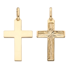 Anhänger Kreuz 30x16mm 585 Gold Gelbgold diamantiert glänzend beidseitig tragbar