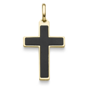 Anhänger Kreuz mit Onyx schwarz 30x16mm 585 Gold Gelbgold schlicht
