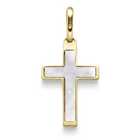 Anhänger Kreuz 24,5x12mm mit Perlmutt aus 585 Gold Gelbgold schlicht Anhänger Kreuz 24,5x12mm mit Perlmutt aus 585 Gold Gelbgold schlicht