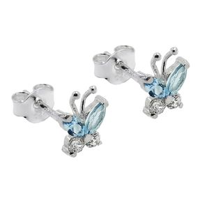 Ohrstecker Ohrringe Schmetterling mit Aquamarin & Zirkonia weiß 925 Silber