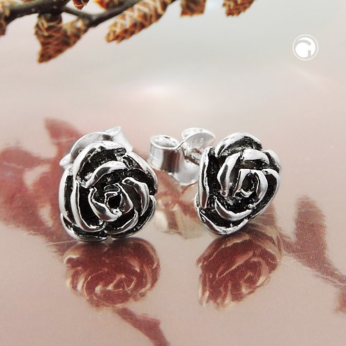 Ohrstecker Blume Rose geschwärzt 925 Silber