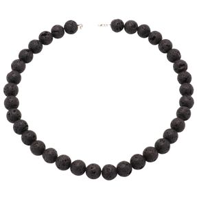 Kette Collier aus echter Lava mit Poren 14mm 925 Silber schwarz Halskette Lavakette