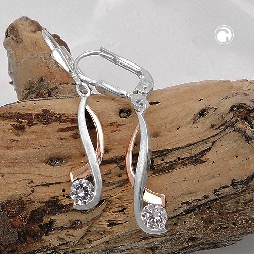 Brisur Ohrringe Welle bicolor Zirkonia 925 Silber