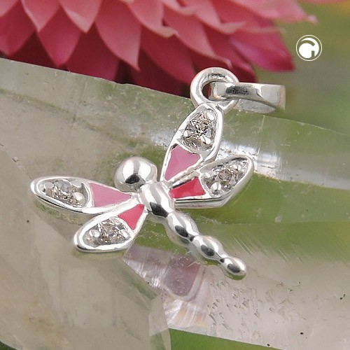 Anhänger Libelle weiße Zirkonia lila 925 Silber