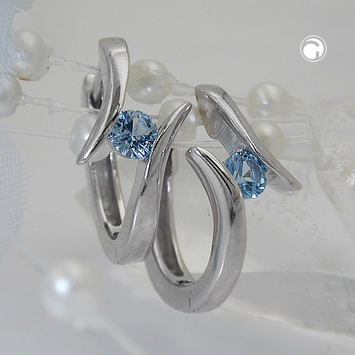 Creolen 14x8mm hellblauer Kristall 925 Silber