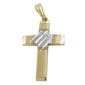 Anhänger Kreuz 20x14mm 375 Gelbgold bicolor diamantiert mattiert Goldanhänger