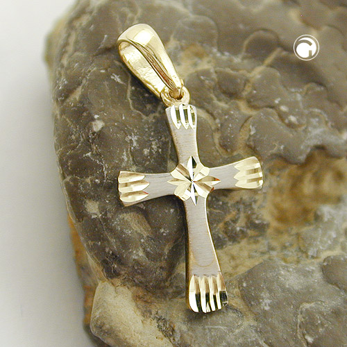 Anhänger Kreuz 375 Gold mattiert 15x11mm