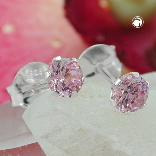Ohrstecker aus 925 Silber mit 4mm Zirkonia pink