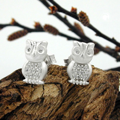 Ohrstecker Eule mit Zirkonia 925 Silber