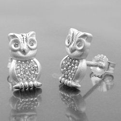 Ohrstecker Eule mit Zirkonia 925 Silber