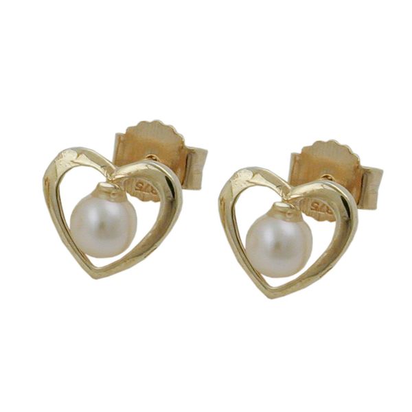 Ohrstecker Herzen mit Perlen aus 375 Gold