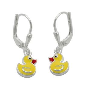 Ohrringe Ohrhänger 23x7mm Brisur kleine gelbe Ente 925 Silber Enten lackiert