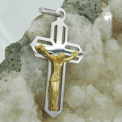 Anhänger Kreuz mit Jesus 925 Silber 38x23mm