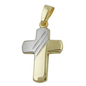 Anhänger Kreuz 375 Gold Gelbgold 16x12mm teil-rhodiniert diamantiert Damen