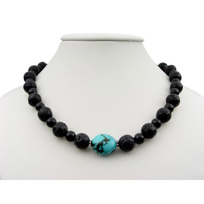 Kette aus Lava und Onyx und Türkis