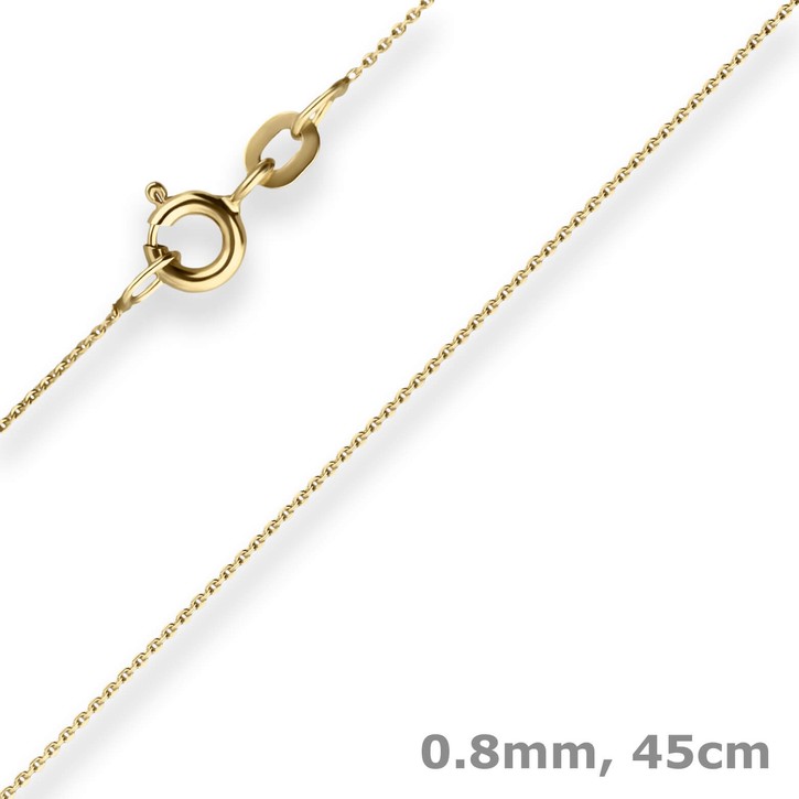 0.8mm Ankerkette flach aus 333 Gelbgold 45cm mit Zwischenöse
