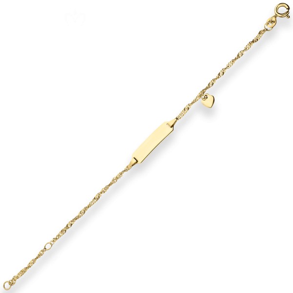 1.8mm Id-Armband Singapurkette Herz aus 333 Gelbgold 14cm