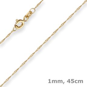 1mm Singapurkette Goldkette Collier Halskette aus 375 Gold Gelbgold 45cm