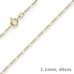 1,1mm Figarokette diamantiert Kette Collier Halskette aus 375 Gold Gelbgold 45cm