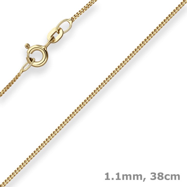 1.1mm Panzerkette aus 585 Gelbgold 38cm mit Zwischenöse