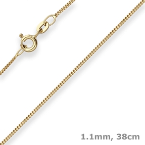 1,1mm Panzerkette Kette Collier aus 585 Gold Gelbgold 38cm mit Zwischenöse