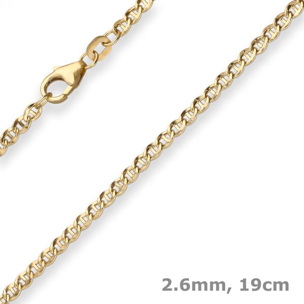 2.6mm Armband Panzerstegkette hohl aus 585 Gelbgold 19cm