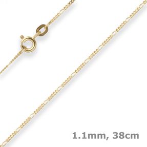 1,1mm Figarokette diamantiert Kette Collier Halskette aus 585 Gold Gelbgold 38cm