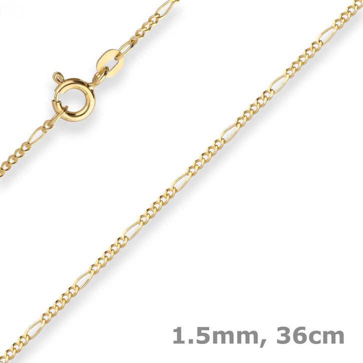 1.5mm Figarokette diamantiert aus 585 Gelbgold 36cm