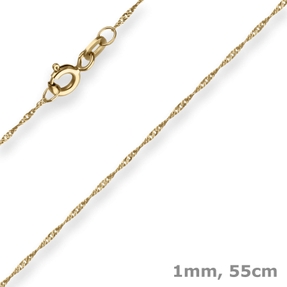 1mm Singapurkette Goldkette Collier Halskette aus 750 Gold Gelbgold 55cm