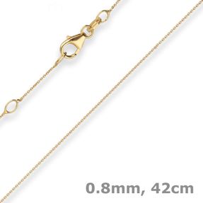 0,8mm Rund-Ankerkette Collier mit Zwischenöse aus 375 Gold Gelbgold 42cm