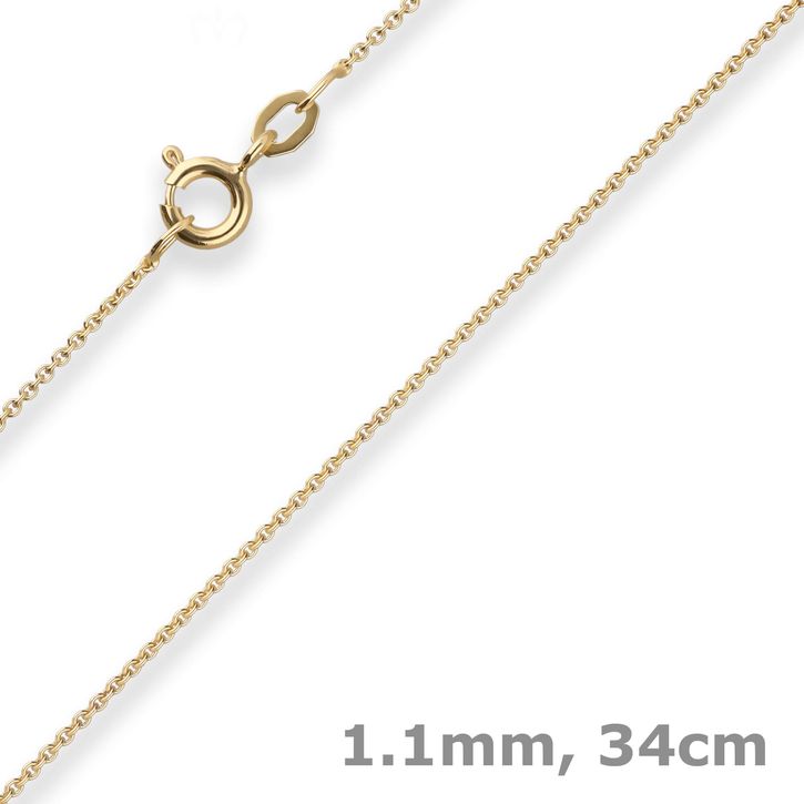 1.1mm Rund-Ankerkette aus 333 Gelbgold 34cm