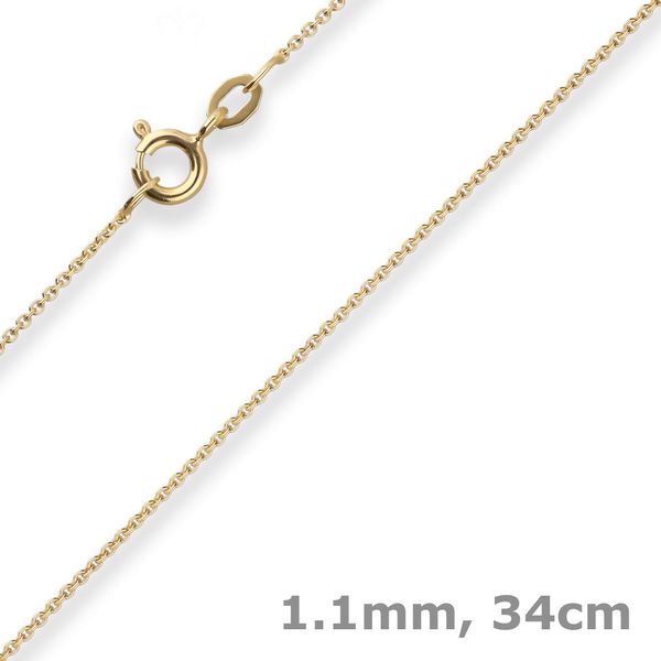 1.1mm Rund-Ankerkette aus 333 Gelbgold 34cm