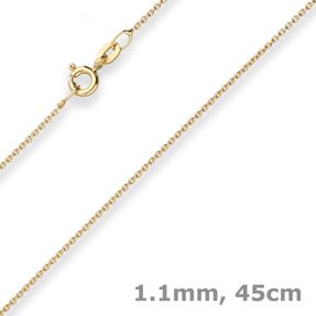 1,1mm Rund-Ankerkette Collier mit Zwischenöse aus 333 Gold Gelbgold 45cm