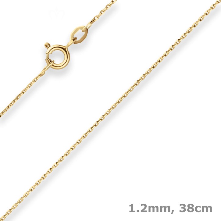 1.2mm Ankerkette diamantiert aus 375 Gelbgold 38cm